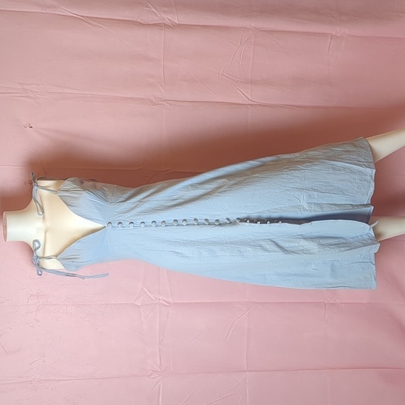 Nasty Gal Cami Do It Button Front Tie Straps Cotton Midi Dress in Baby Blue 2 - Picture 1 of 7